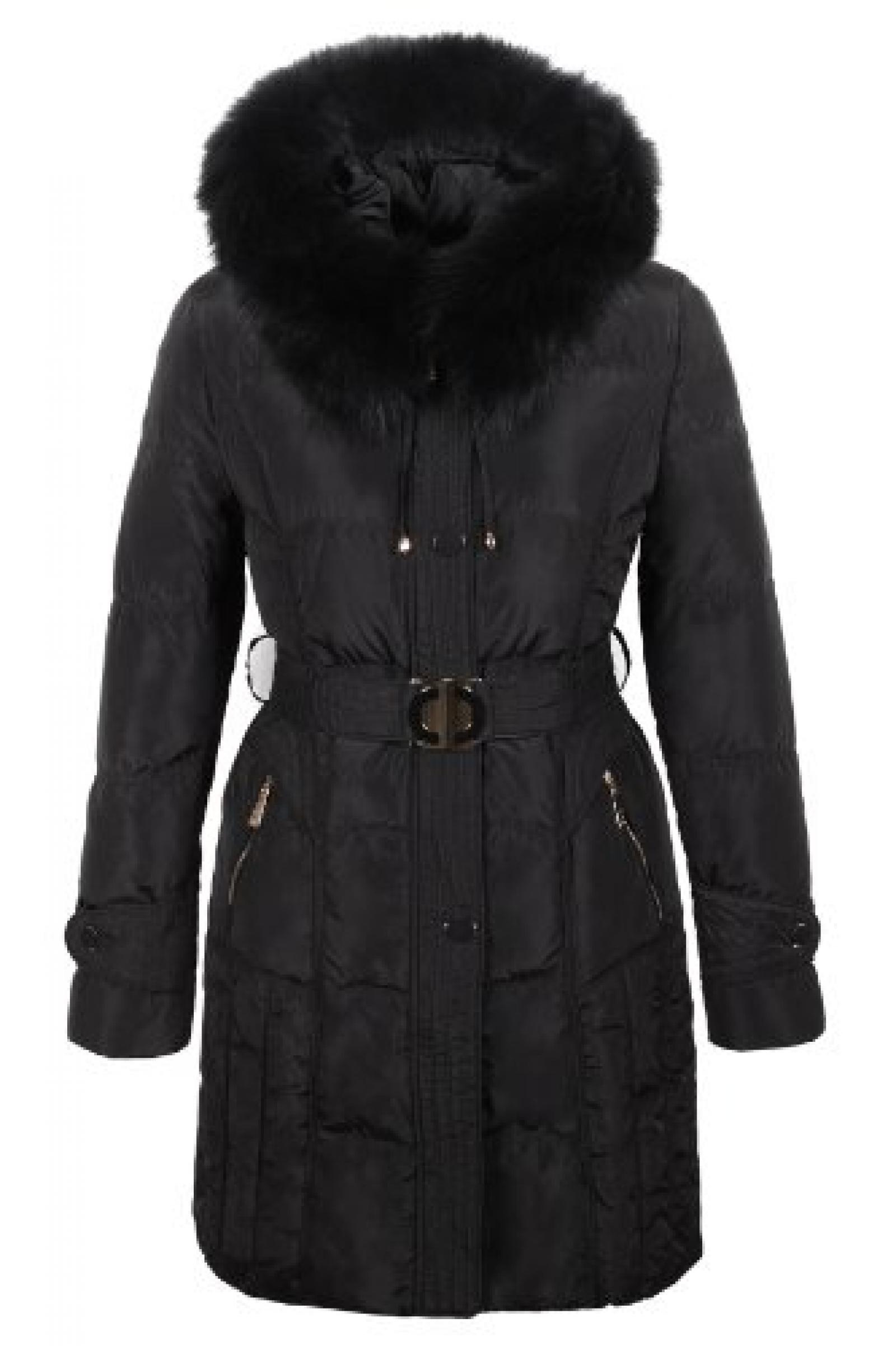 7721 Damen Daunenjacke "OLANMEAR" mit Echtfellkapuze schwarz (L&auml;nge ca.90 cm) 